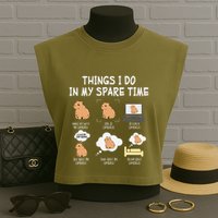 Capybara Things I Do In My Spare Time Funny Capybara Garment-Dyed Women's Muscle Tee