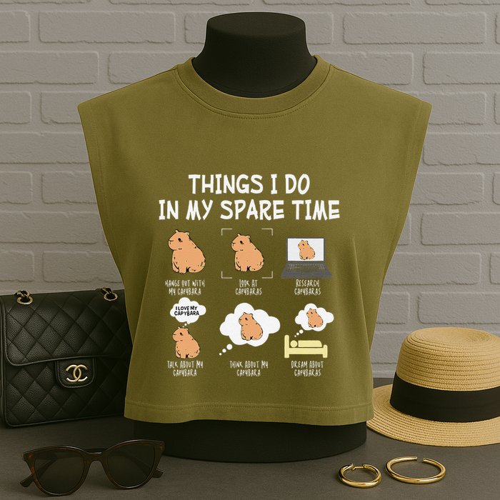 Capybara Things I Do In My Spare Time Funny Capybara Garment-Dyed Women's Muscle Tee