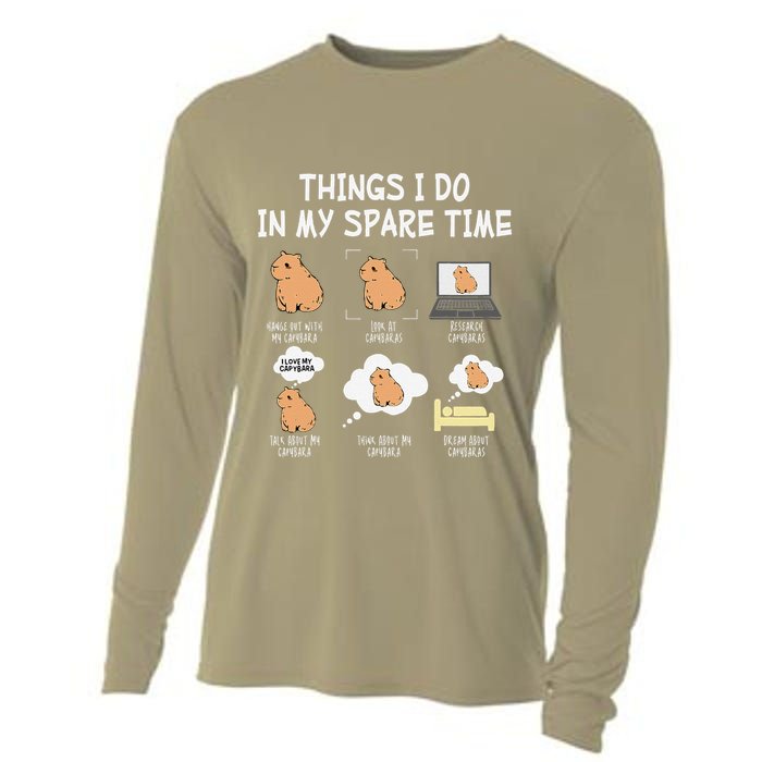 Capybara Things I Do In My Spare Time Funny Capybara Cooling Performance Long Sleeve Crew
