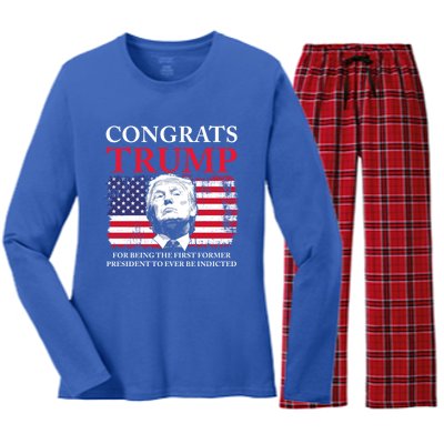 Congrats Trump Indicted Funny Trump Indictment Women's Long Sleeve Flannel Pajama Set 