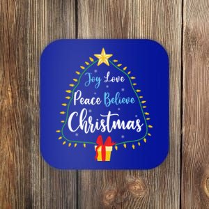 Christmas Tree Joy Love Peace Believe Funny Party Holiday Cool Gift Coaster