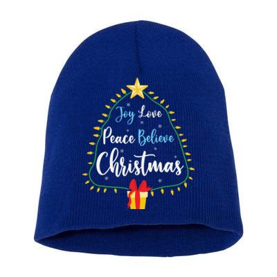 Christmas Tree Joy Love Peace Believe Funny Party Holiday Cool Gift Short Acrylic Beanie