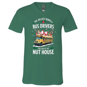 Christmas The Jolliest Bunch Of Bus Driver This Side Of The Nut House Gift V-Neck T-Shirt