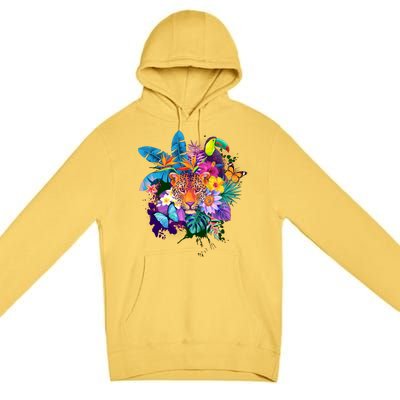 Colorful Tropical Jungle Animals Premium Pullover Hoodie