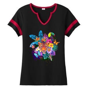 Colorful Tropical Jungle Animals Ladies Halftime Notch Neck Tee