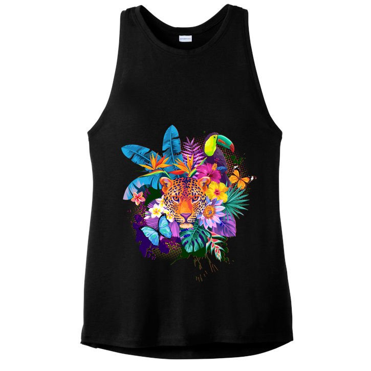 Colorful Tropical Jungle Animals Ladies PosiCharge Tri-Blend Wicking Tank