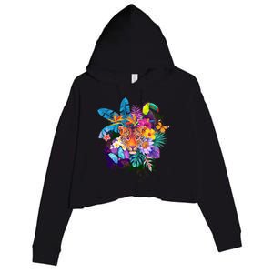 Colorful Tropical Jungle Animals Crop Fleece Hoodie