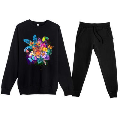 Colorful Tropical Jungle Animals Premium Crewneck Sweatsuit Set