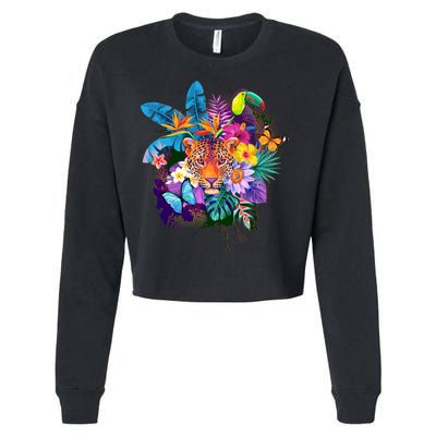 Colorful Tropical Jungle Animals Cropped Pullover Crew