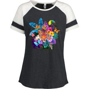 Colorful Tropical Jungle Animals Enza Ladies Jersey Colorblock Tee