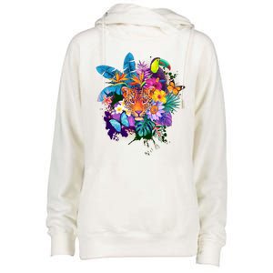 Colorful Tropical Jungle Animals Womens Funnel Neck Pullover Hood