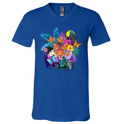 Colorful Tropical Jungle Animals V-Neck T-Shirt