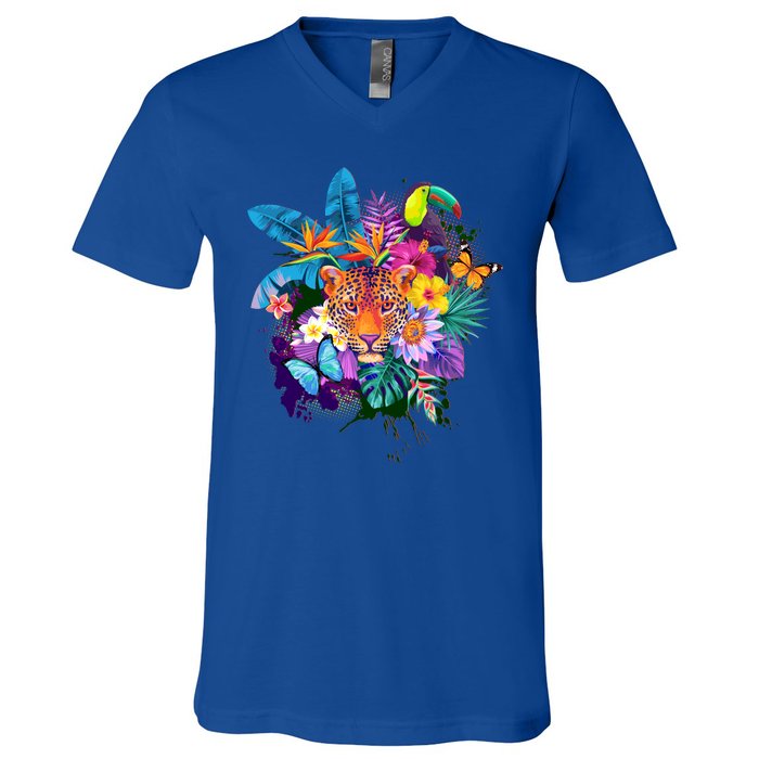 Colorful Tropical Jungle Animals V-Neck T-Shirt