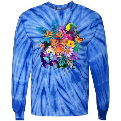 Colorful Tropical Jungle Animals Tie-Dye Long Sleeve Shirt