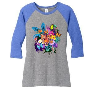 Colorful Tropical Jungle Animals Women's Tri-Blend 3/4-Sleeve Raglan Shirt