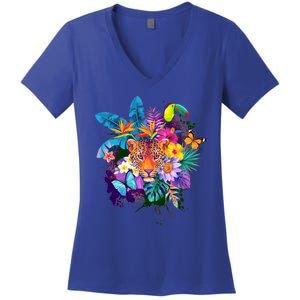 Colorful Tropical Jungle Animals Women's V-Neck T-Shirt