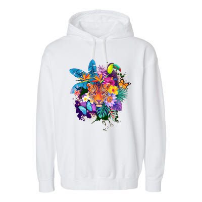 Colorful Tropical Jungle Animals Garment-Dyed Fleece Hoodie