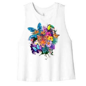 Colorful Tropical Jungle Animals Women's Racerback Cropped Tank