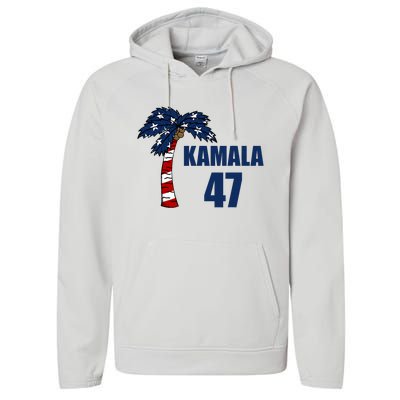 Coconut Tree Kamala 47 Usa Flag Performance Fleece Hoodie