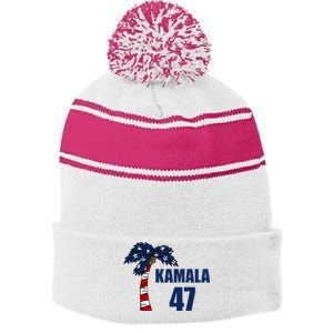 Coconut Tree Kamala 47 Usa Flag Stripe Pom Pom Beanie