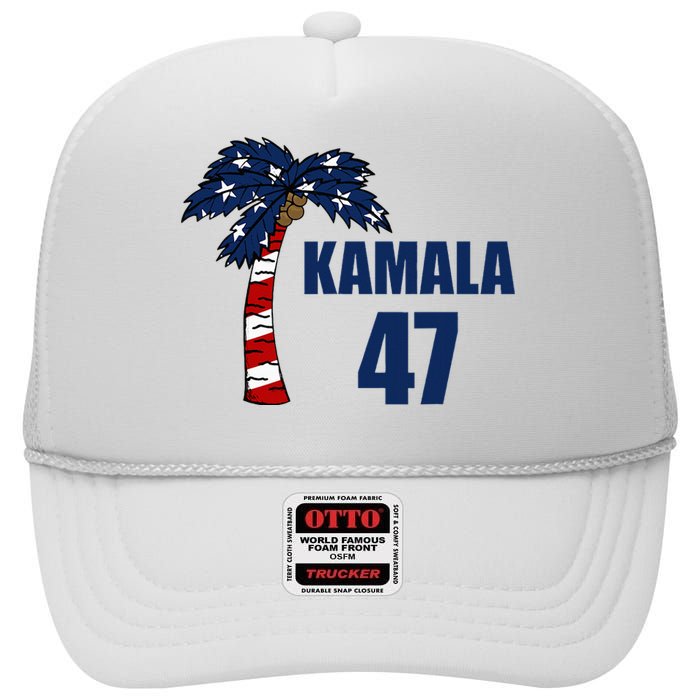 Coconut Tree Kamala 47 Usa Flag High Crown Mesh Back Trucker Hat