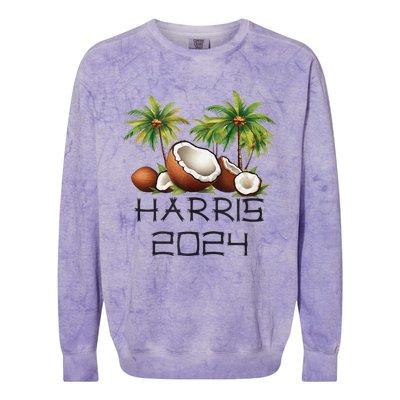 Coconut Tree Kamala Harris 2024 President Vote Blue Colorblast Crewneck Sweatshirt