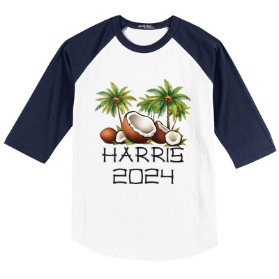 Coconut Tree Kamala Harris 2024 President Vote Blue Baseball Sleeve Shirt