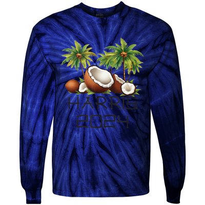 Coconut Tree Kamala Harris 2024 President Vote Blue Tie-Dye Long Sleeve Shirt