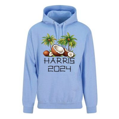 Coconut Tree Kamala Harris 2024 President Vote Blue Unisex Surf Hoodie