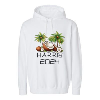 Coconut Tree Kamala Harris 2024 President Vote Blue Garment-Dyed Fleece Hoodie