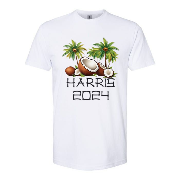 Coconut Tree Kamala Harris 2024 President Vote Blue Softstyle CVC T-Shirt