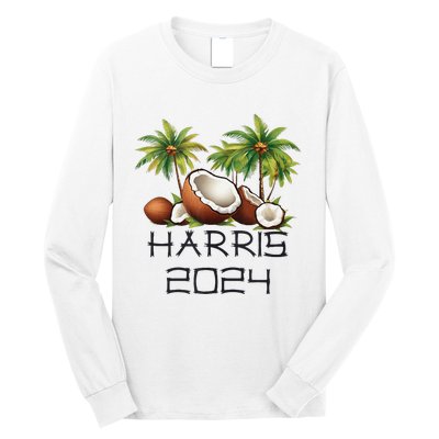 Coconut Tree Kamala Harris 2024 President Vote Blue Long Sleeve Shirt