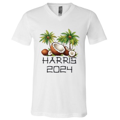 Coconut Tree Kamala Harris 2024 President Vote Blue V-Neck T-Shirt