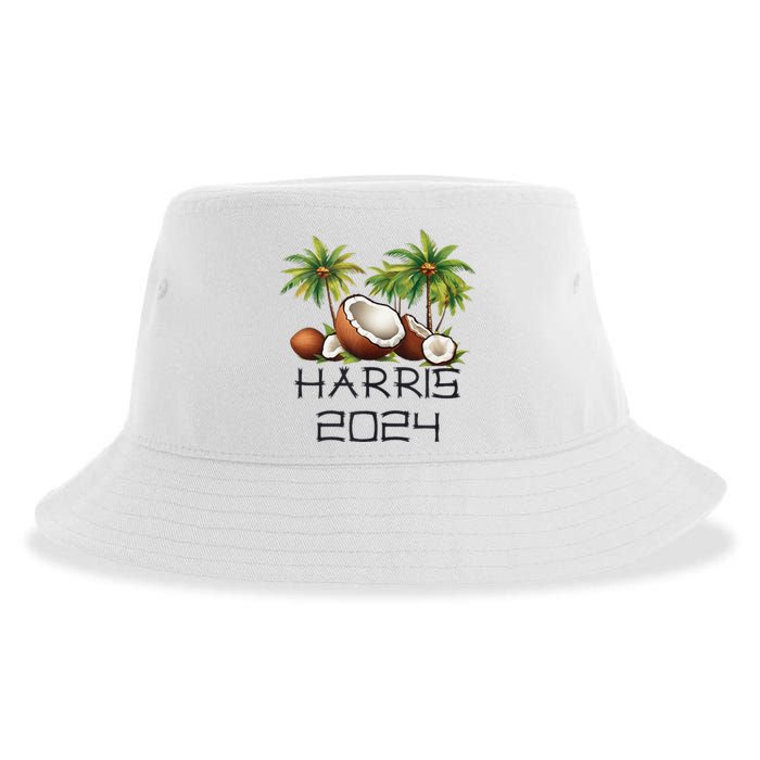 Coconut Tree Kamala Harris 2024 President Vote Blue Sustainable Bucket Hat