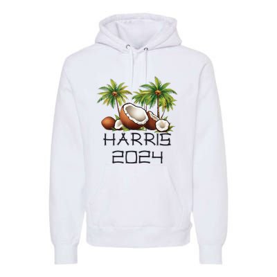 Coconut Tree Kamala Harris 2024 President Vote Blue Premium Hoodie