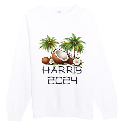 Coconut Tree Kamala Harris 2024 President Vote Blue Premium Crewneck Sweatshirt