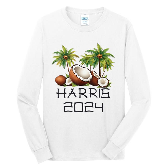 Coconut Tree Kamala Harris 2024 President Vote Blue Tall Long Sleeve T-Shirt