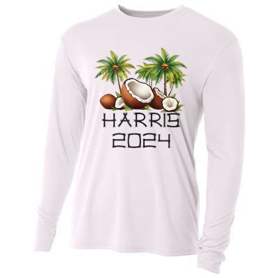 Coconut Tree Kamala Harris 2024 President Vote Blue Cooling Performance Long Sleeve Crew