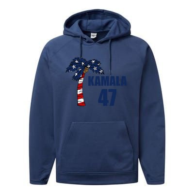 Coconut Tree Kamala 47 Usa Flag Performance Fleece Hoodie