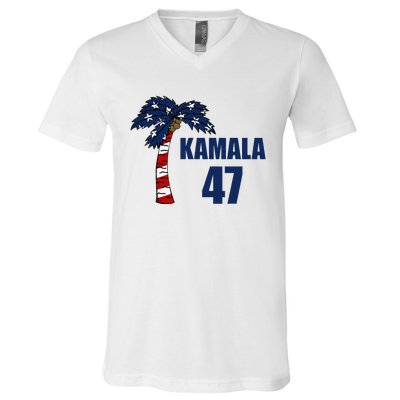 Coconut Tree Kamala 47 Usa Flag V-Neck T-Shirt