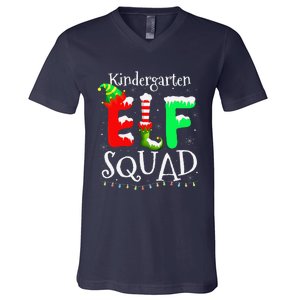 Christmas Teacher Kindergarten Elf Squad Lights V-Neck T-Shirt