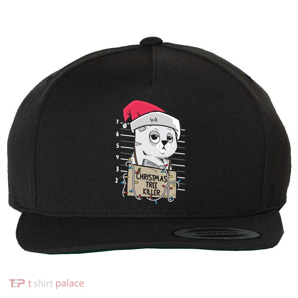 Christmas Tree Killer Mugshot Funny Cat Lover Xmas Funny Gift Wool Snapback Cap