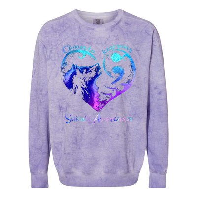 Choose To Keep Going Heart Wolf Suicide Awareness Colorblast Crewneck Sweatshirt