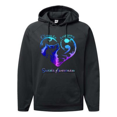 Choose To Keep Going Heart Wolf Suicide Awareness Performance Fleece Hoodie