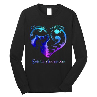 Choose To Keep Going Heart Wolf Suicide Awareness Long Sleeve Shirt