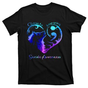 Choose To Keep Going Heart Wolf Suicide Awareness T-Shirt