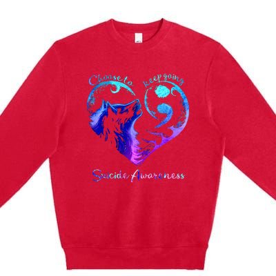 Choose To Keep Going Heart Wolf Suicide Awareness Premium Crewneck Sweatshirt