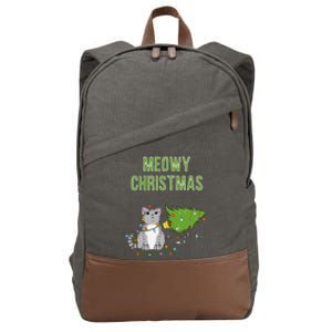 Christmas Tree Knocked Over By Gray Tabby Cat Meowy Xmas Cotton Canvas Backpack