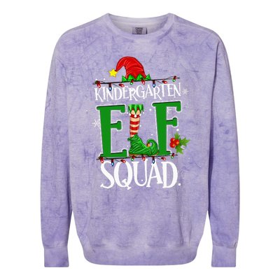 Christmas Teacher Kindergarten Elf Squad Xmas Lights Pajamas Colorblast Crewneck Sweatshirt