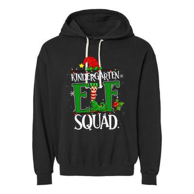 Christmas Teacher Kindergarten Elf Squad Xmas Lights Pajamas Garment-Dyed Fleece Hoodie